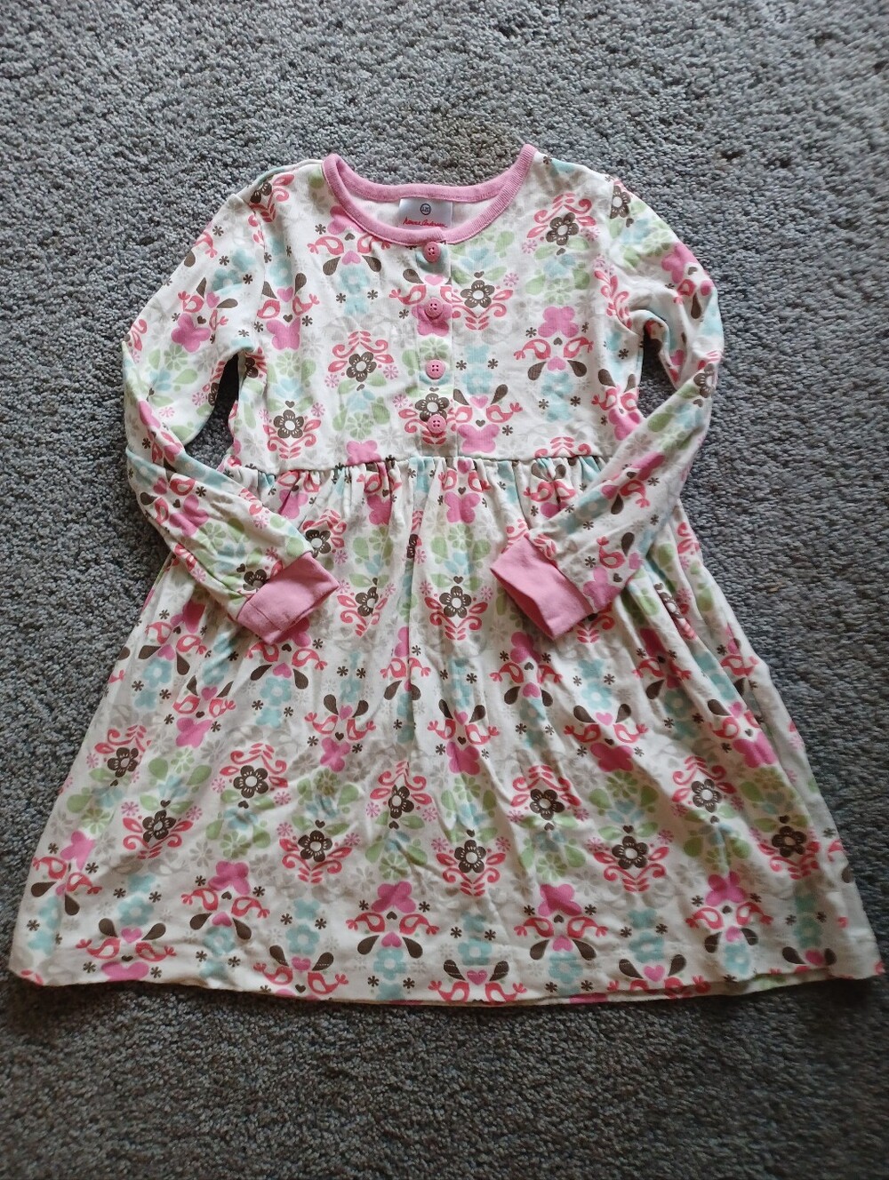 Hanna Andersson Pink, Green & Brown Floral Long-Sleeve Dress
